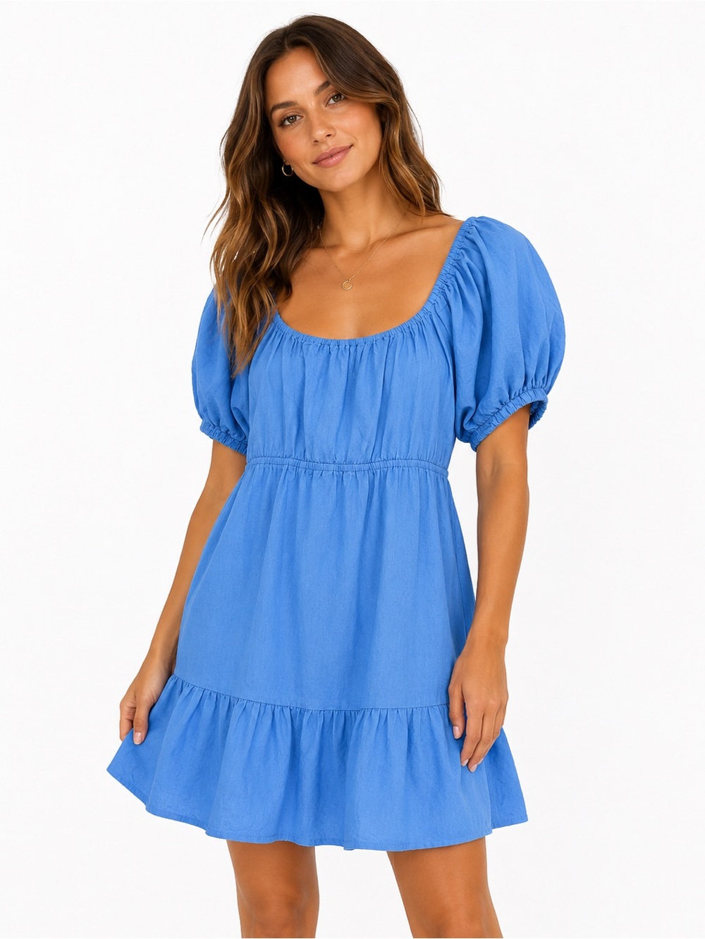 🌺 Love Tree Linen Blend Puff Sleeve Mini Dress